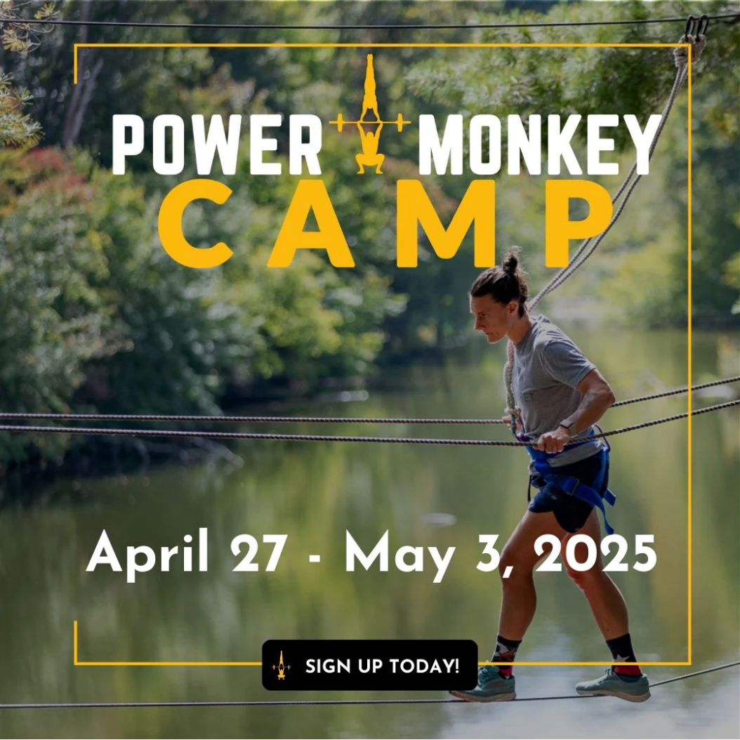 Photo of woman on the high ropes course at power monkey camp in Crossville Tennessee